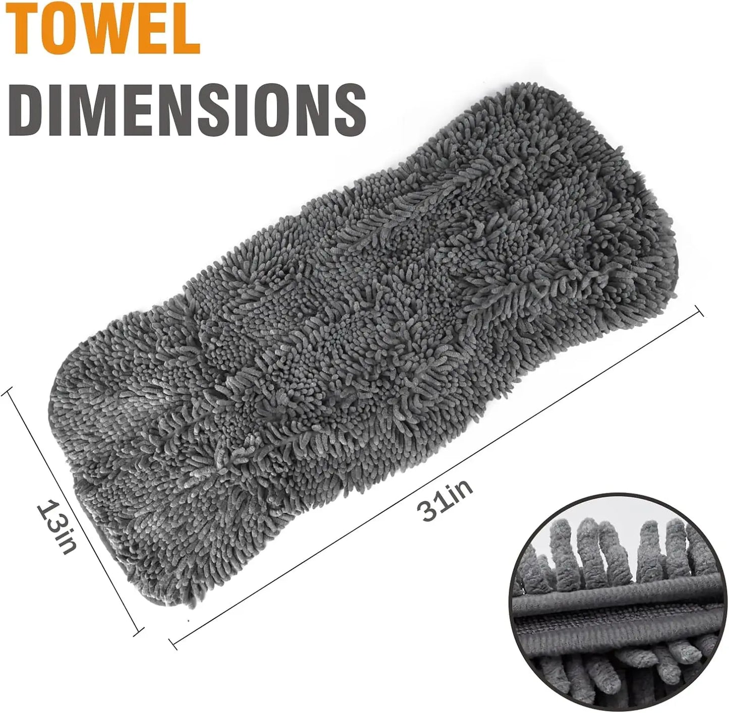 Super Absorbent Microfiber Dog Towel, Quick Drying, 31x13in, Soft & Machine Washable, Grey
