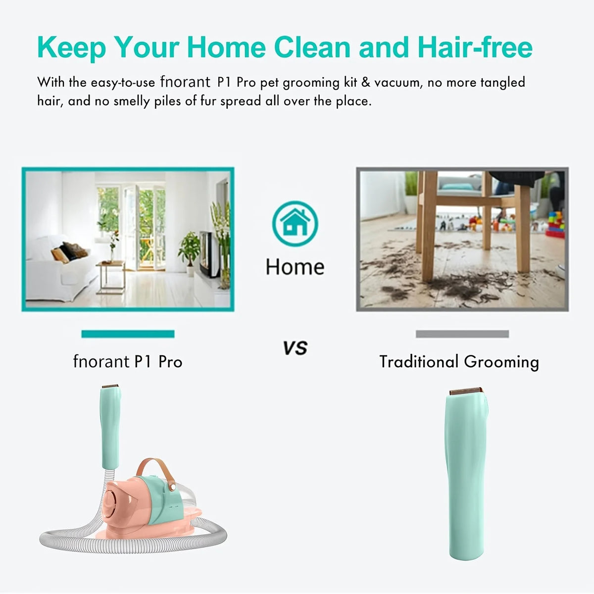 Pet Grooming Vacuum Kit: Powerful vacuum suction removes 99% of pet hair; includes a professional clipper; a versatile grooming tool suitable for dogs, cats, and other animals