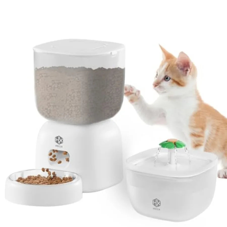 Automatic Cat Feeder with 3L Dry Cat Food Dispenser and 2L Water Fountain Timed Dog Feeder with Portion Control and Daily Meals