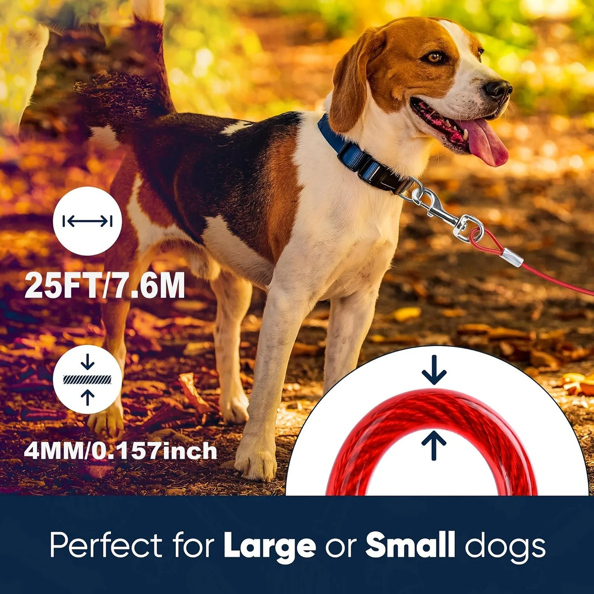 Dog Tie Out Cable 25 Feet- Heavy Duty Dog Lead Rust-Free with Quick ReleaseSwivel Clips & 360° RotatingClasp - Tangle-Free DogsRunner for Yard