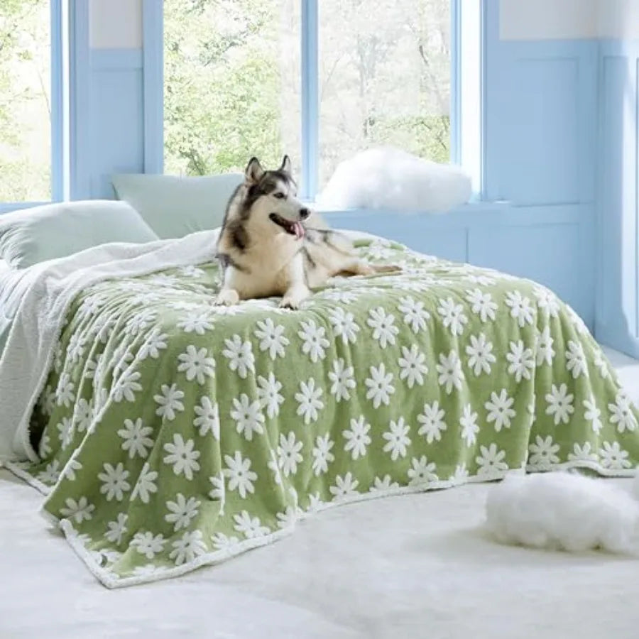 Waterproof Dog Blanket for Large Dogs - Washable Double Sided Dog Blankets with Warm Jacquard Shag and Soft Sherpa Fleece, Pet