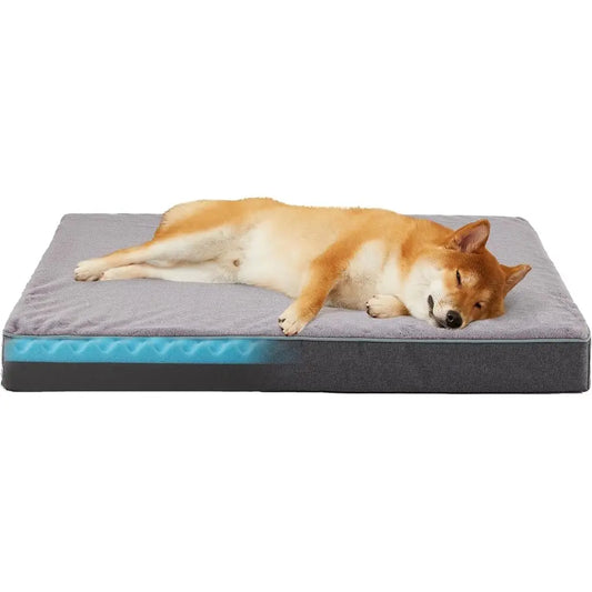 Large Orthopedic Dog Bed with Cooling Memory Foam, Washable Cover and Waterproof Liner (35x 22)