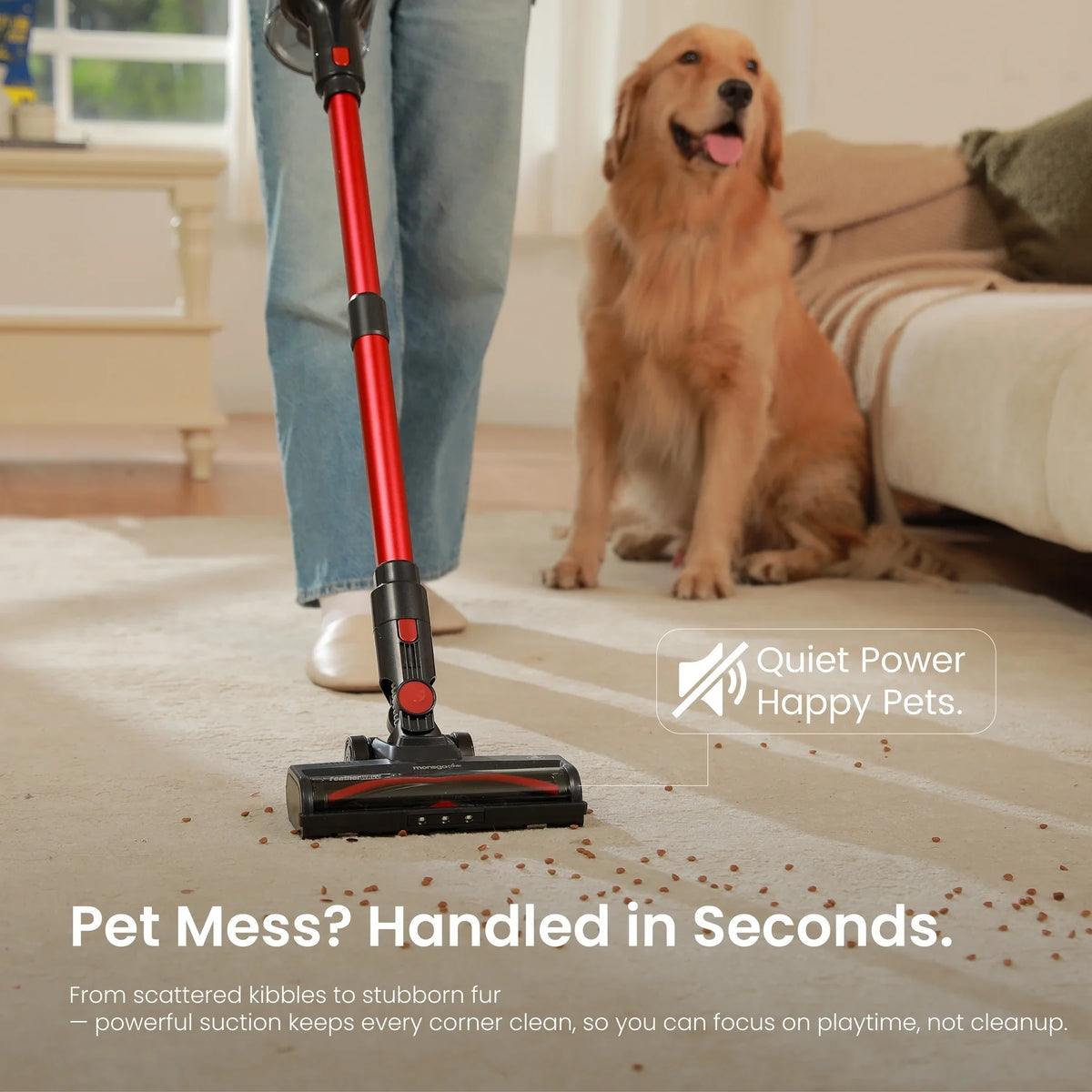 MONSGA by erabros M100 55KPA 450W Cordless Vacuum Cleaner, Vertical Vacuum Cleaner Anti-Tangle Brush, Handheld Stick Vacuum Cleaner for Home, Pet Hair, Carpet and Hard Floors