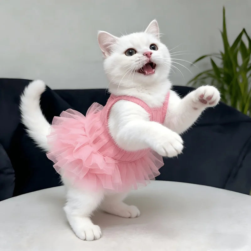 Pink Breathable Wedding Dress Small Dog Cat - Strapless Puffy Skirt, Washable Spring/Summer Costume Teddy Pomeranian Pekingese