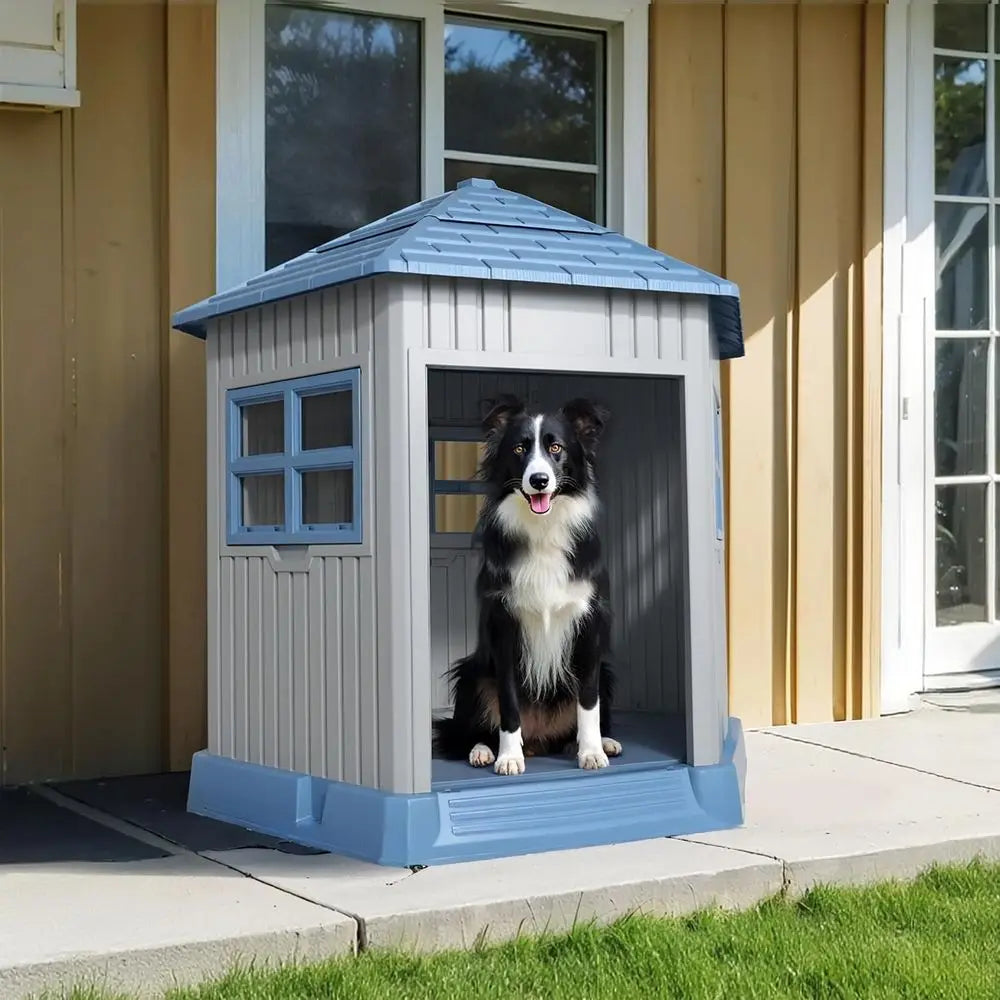 Dog House Indoor Outdoor Durable Large Dog Shelter with Outside Dog Kennel with Window and Elevated loor or Small Medium Dogs