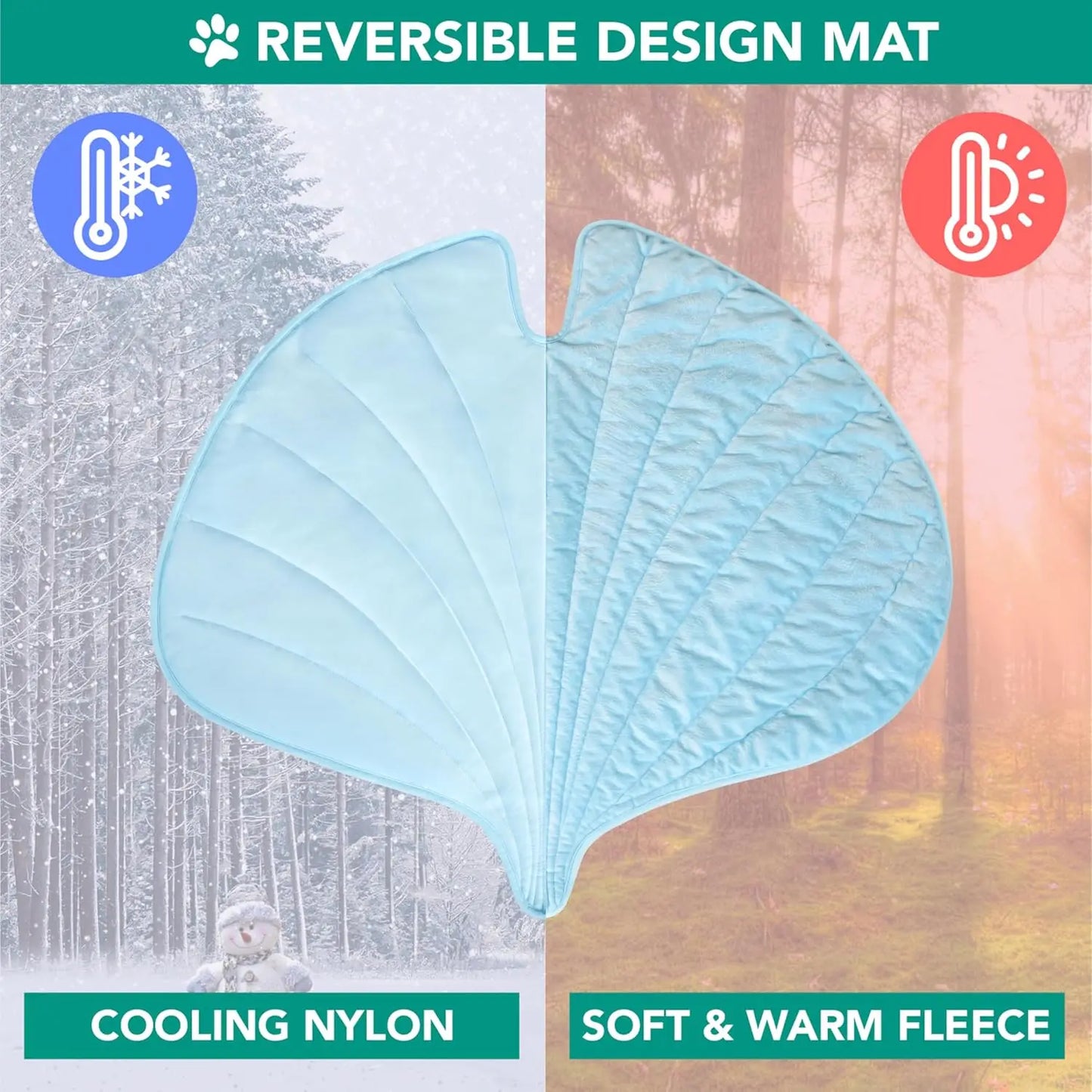 Dog Cooling Mat, Ginkgo Leaf Shape, Reversible Cooling Nylon Blanket Soft Fleece Pet Pad for Dogs Cats, Summer All Seaso