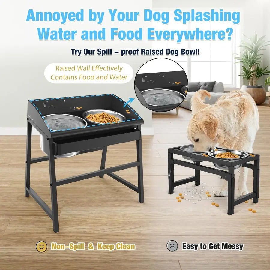 Proof Tilted Elevated Dog Bowls for Large Breed, 15 Tall Raised Dog Bowl with Stand, Stainless Steel Dog Food Bowl amp Water Bow
