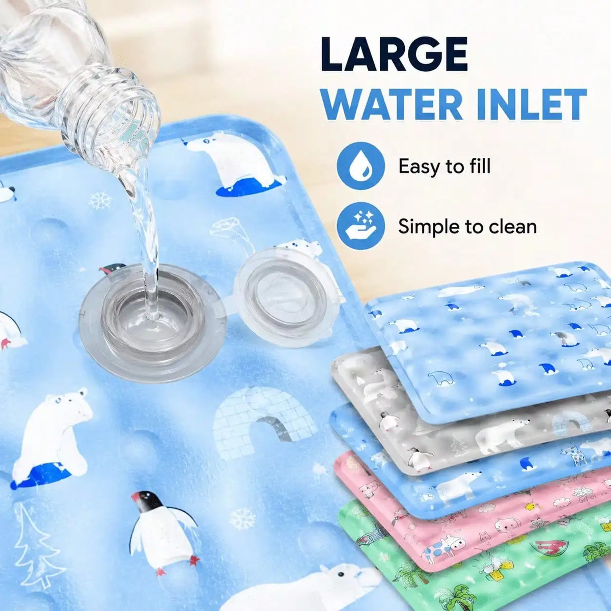Pet Water Filled Cooling Mat for Small Medium Large Dogs Cats, Multi Color Summer Cool Pad, Works with Dry Ice Powder
