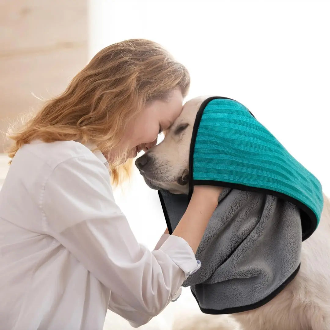Super Absorbent Microfiber Dog Towel & Paw Cleaner with Hand Pockets, Quick Dry, Machine Washable, Hanging Loop, for All Breeds