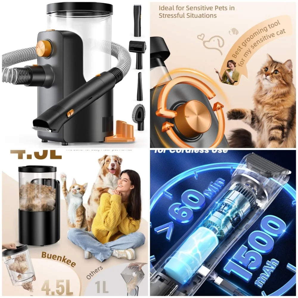 Dog Grooming Vacuum, 4.5L Extra-Large Dust Cup Dog Grooming Kit, 14000Pa High-Suction Pet Groomer