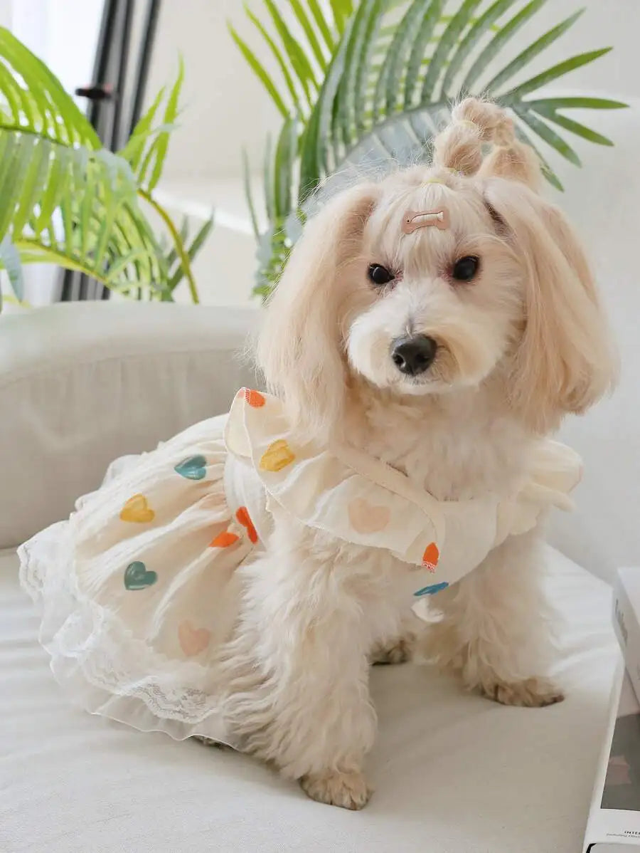 Valentine's Day 1pc Heart Print Ruffle Trim Pet Dress For Dog For Summer