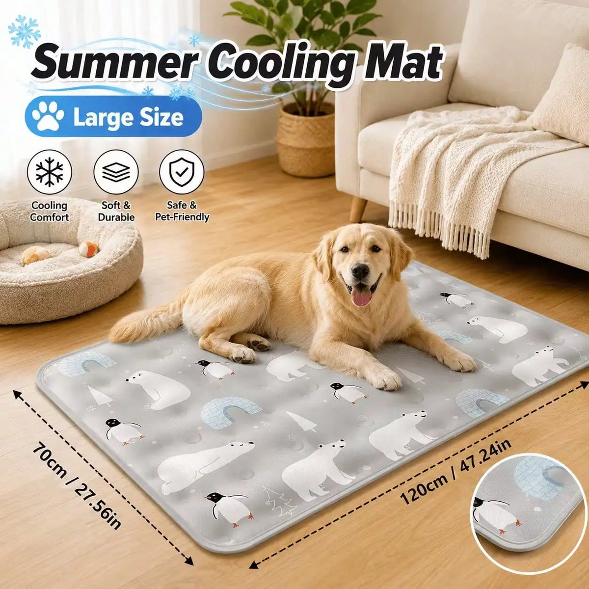 Pet Water Filled Cooling Mat for Small Medium Large Dogs Cats, Multi Color Summer Cool Pad, Works with Dry Ice Powder