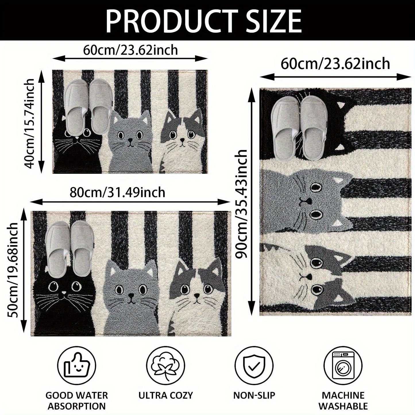 Striped Cartoon Cat Carpet Soft Doormat Waterproof Floor Mat Rug for Bedroom Carpet for Live Room Outdoor Carpet Home Dec