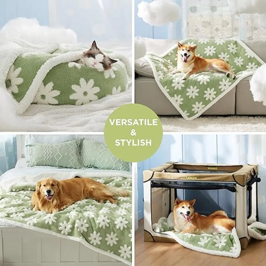 Waterproof Dog Blanket for Large Dogs - Washable Double Sided Dog Blankets with Warm Jacquard Shag and Soft Sherpa Fleece, Pet