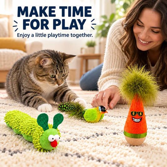 Zoe Interactive Game Cat Toys For Indoor Cats With Wobble Toy Soft Caterpillar And Chirping Bird For Batting Pouncing Kicking And Daily Play