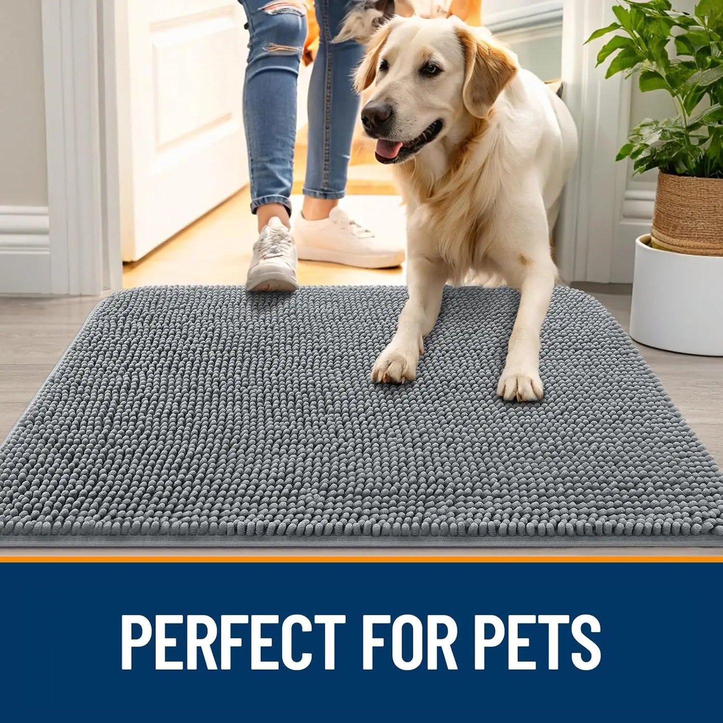 Dog Door Mat for Muddy Paws 48x30, Absorbs Moisture and Dirt, Absorbent Non-Slip Washable Doormat, Quick Dry Chenille Mud Mat