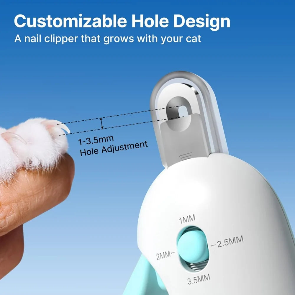 Cat Nail Clipper with 3-Size Adjustable Hole & Hidden File, Anti-Splash Claw Cutter for Kittens & Indoor Cats, Safe Toenail Trimmer (Blue)