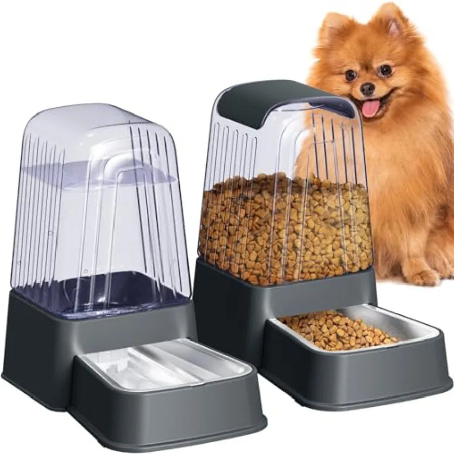 Automatic Dog and Cat Food Feeder and Water Dispenser Set with Stainless Steel Bowls Gravity Pet Food and Water Feeders 100 BPA