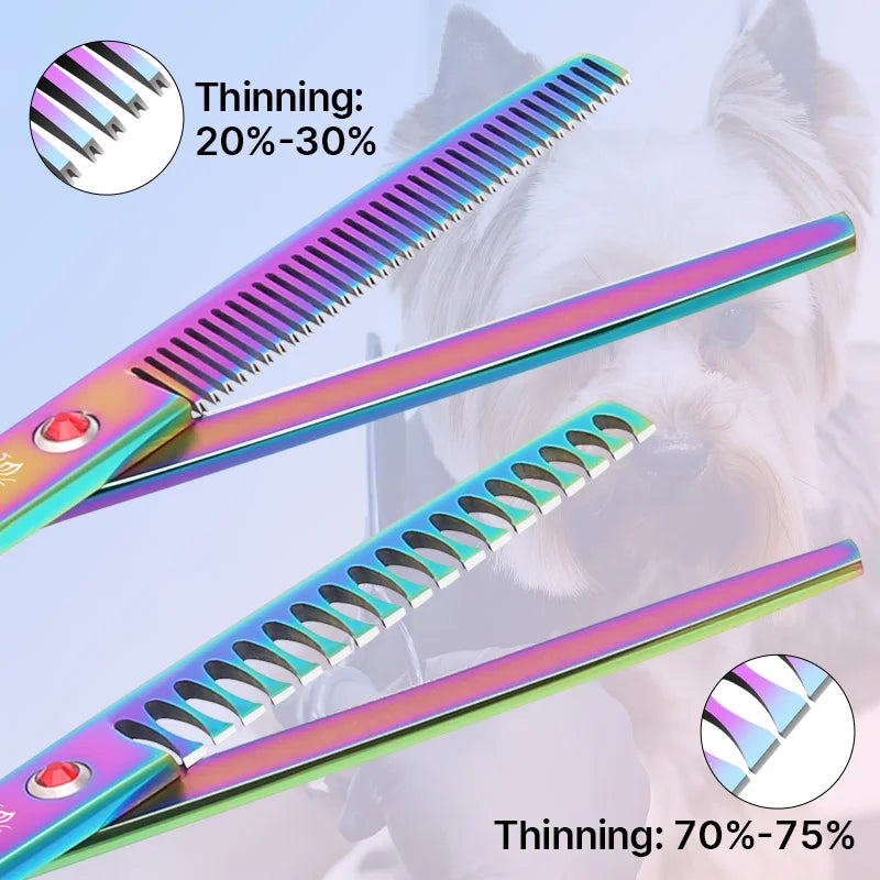 Fenice Classical Model homeuse 9cr steel 6.5/7.0 Inch rainbow&black dog grooming scissors Shears set for household pet owner