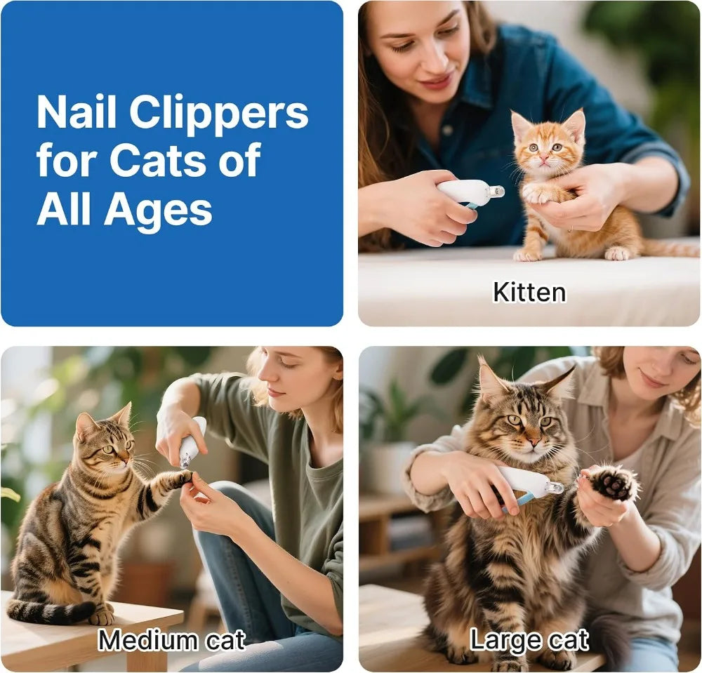 Cat Nail Clipper with 3-Size Adjustable Hole & Hidden File, Anti-Splash Claw Cutter for Kittens & Indoor Cats, Safe Toenail Trimmer (Blue)