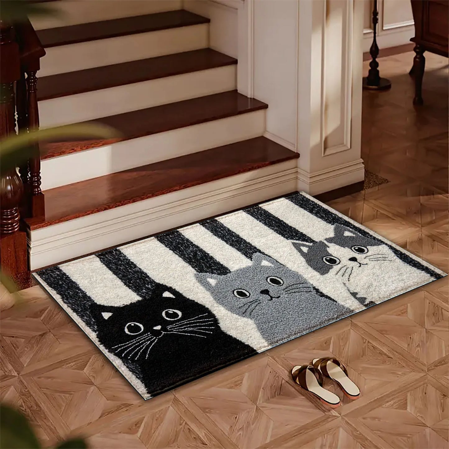Striped Cartoon Cat Carpet Soft Doormat Waterproof Floor Mat Rug for Bedroom Carpet for Live Room Outdoor Carpet Home Dec