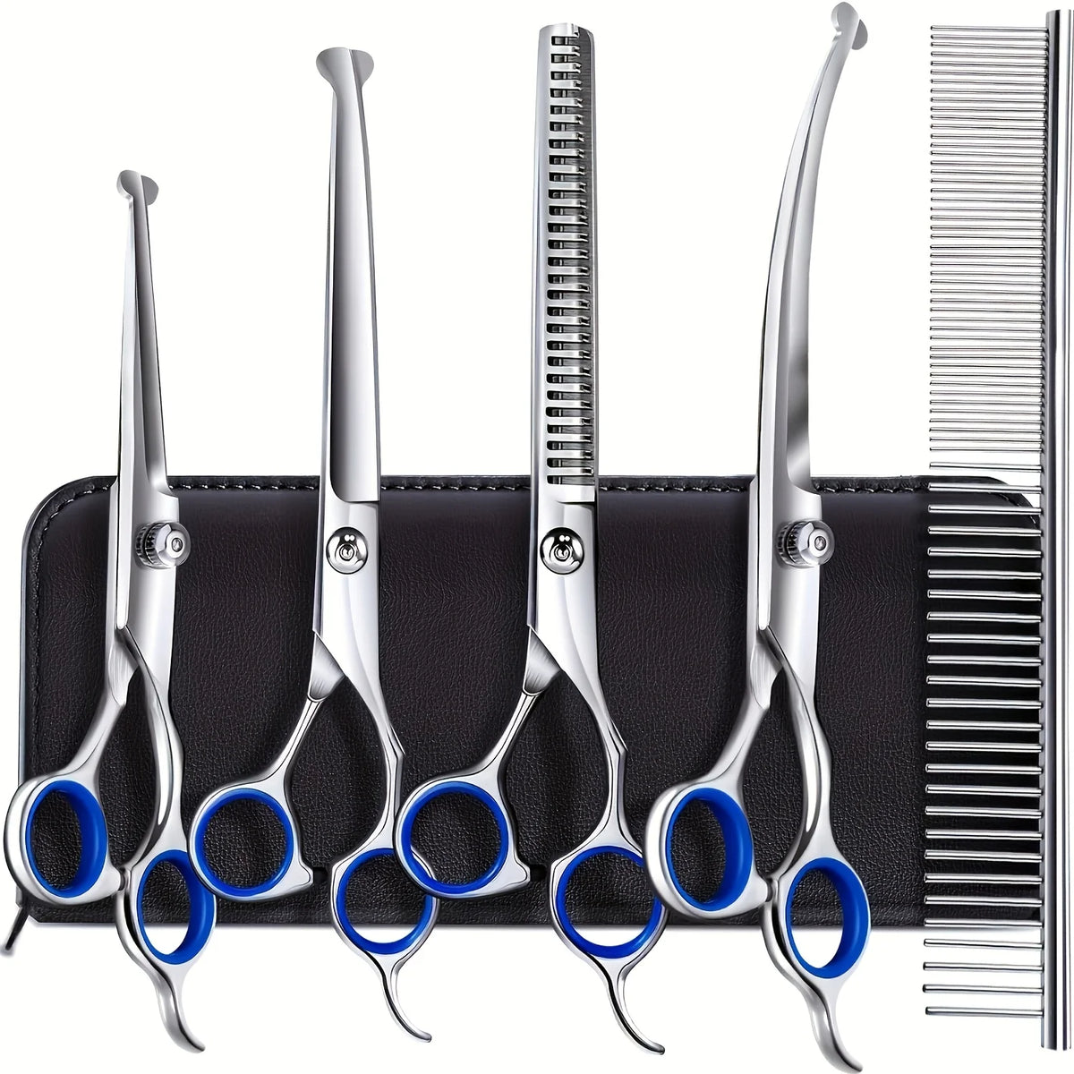 Titanium Coated Professional 6in 1 4CR Stainless Steel Dog Grooming Scissors with Safety Round Tip, Heavy Duty Pet Grooming Scis