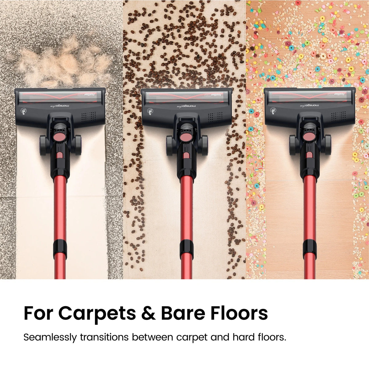 MONSGA by erabros M100 55KPA 450W Cordless Vacuum Cleaner, Vertical Vacuum Cleaner Anti-Tangle Brush, Handheld Stick Vacuum Cleaner for Home, Pet Hair, Carpet and Hard Floors