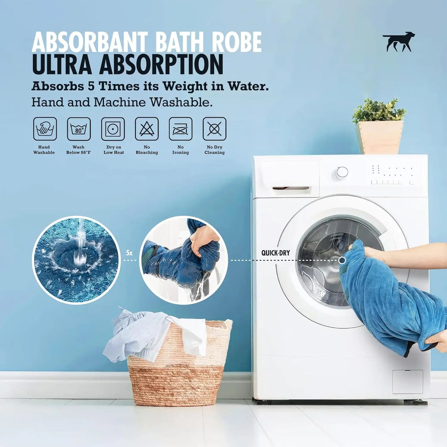 Super Absorbent Dog Bathrobe, 800 GSM Plush, Fast Drying, Adjustable Hood & Belly Strap, Soft & Cozy, Blue XXXL