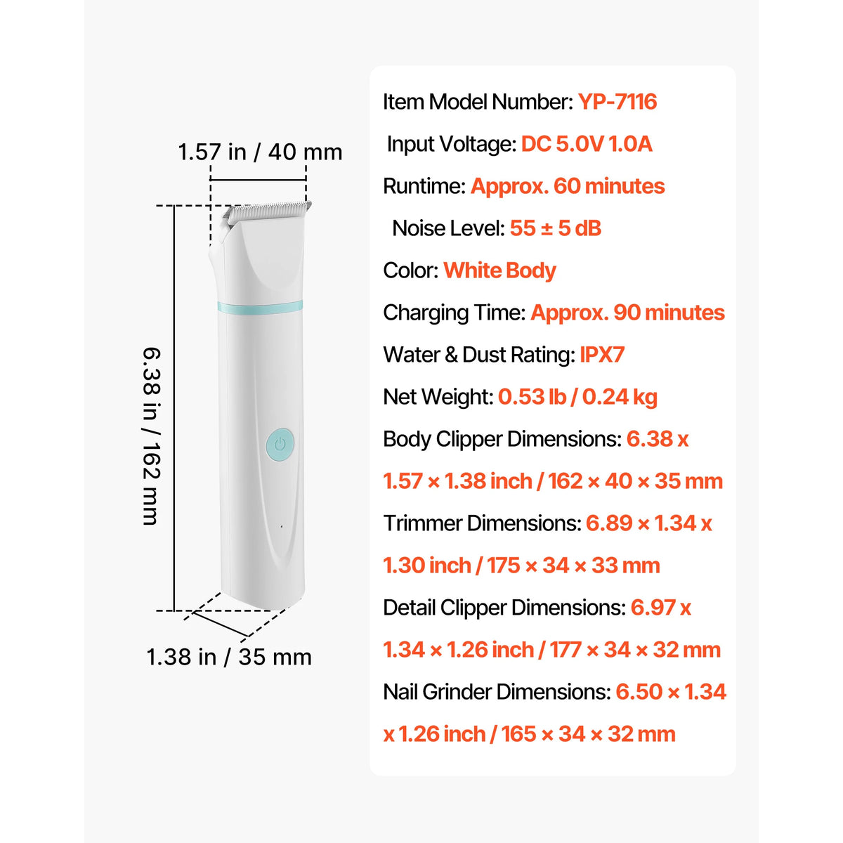SucceBuy 4 in 1 Dog Clippers for Grooming Low Noise Rechargeable with 6 Combs & 4 Detachable Blades Waterproof Cordless for Dogs