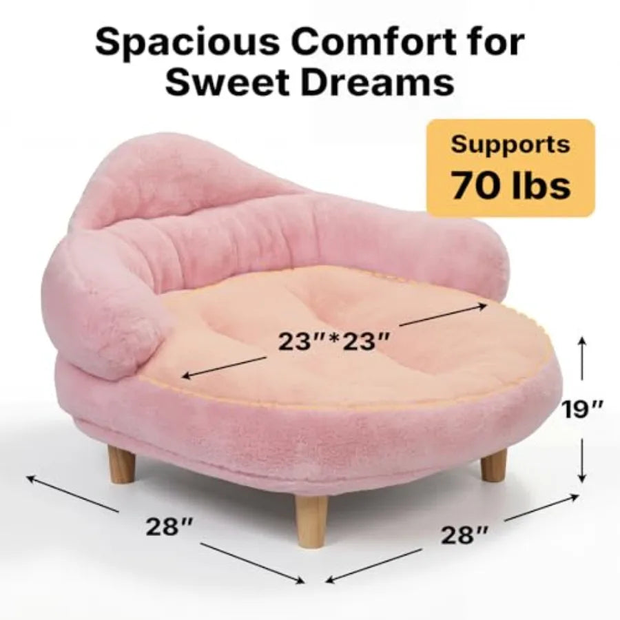 Elevated Dog Couch Bed, Cute Dog Sofa Bed for Small Medium Dogs, Raised Dog Bed with Washable Cover and Sturdy Wood Legs, Moder