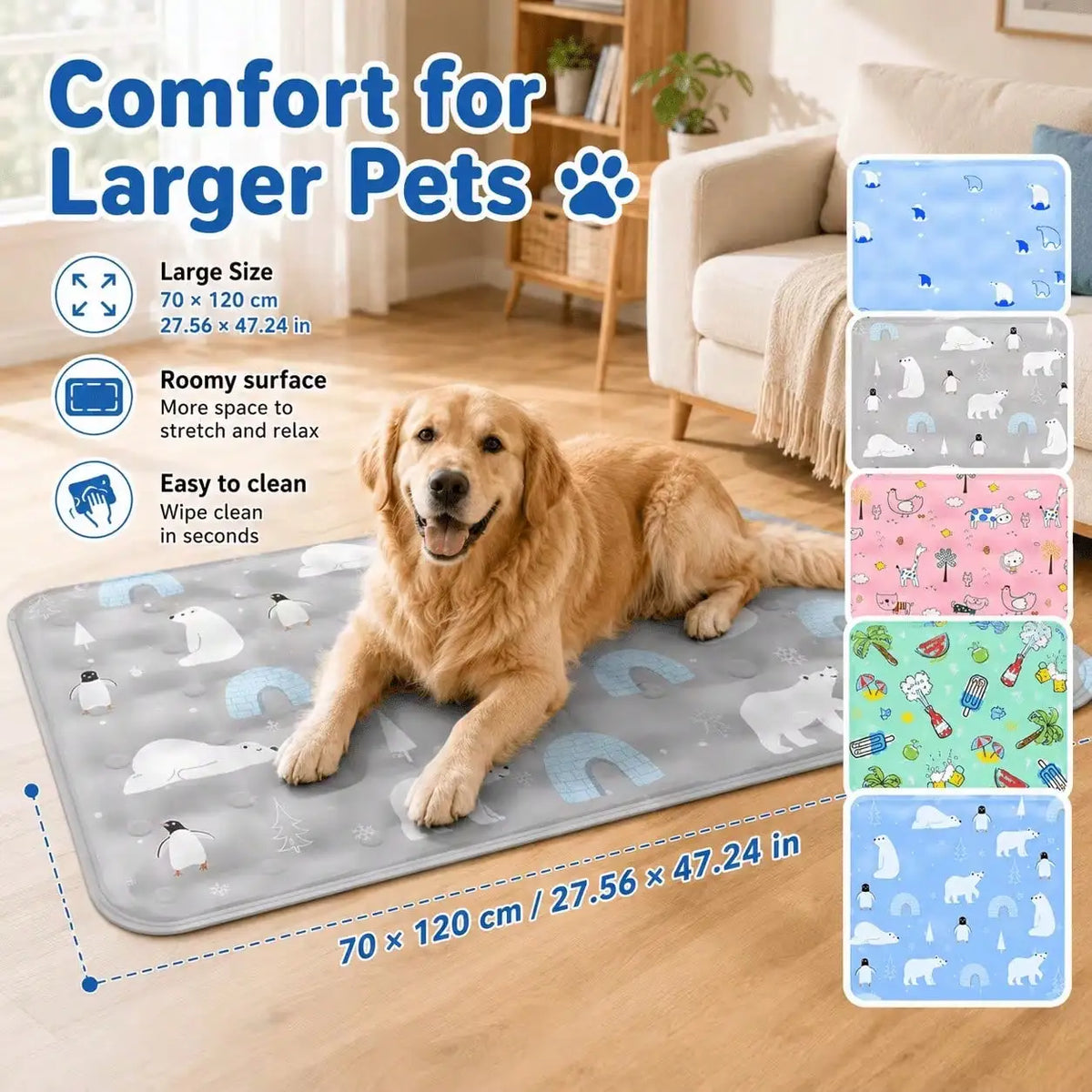 Pet Water Filled Cooling Mat for Small Medium Large Dogs Cats, Multi Color Summer Cool Pad, Works with Dry Ice Powder
