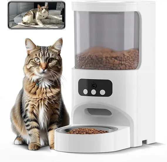 Automatic Cat Feeder with Camera 5G&2.4G WiFi Pet Feeder 1080P HD Cat Food Dispenser with Night Vision Timed Smart App Dog Food