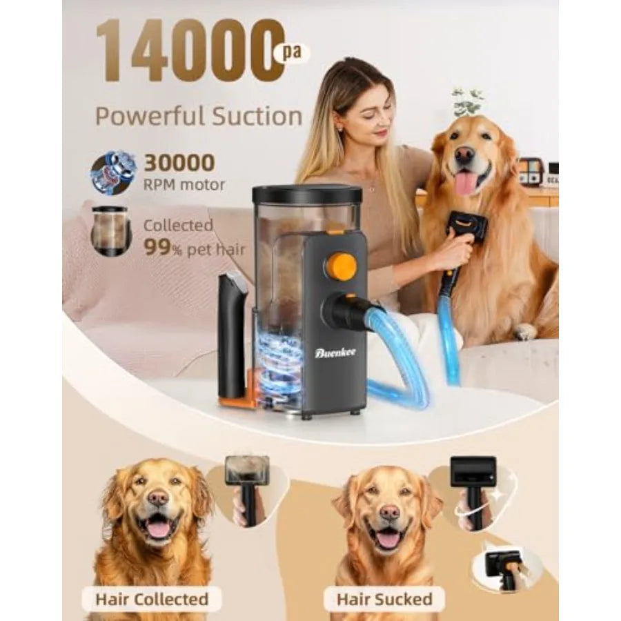 Dog Grooming Vacuum 4.5L Extra-Large Dust Cup Dog Grooming Kit 14000Pa High-Suction Pet Groomer with Clippers Low-Noise All-in-