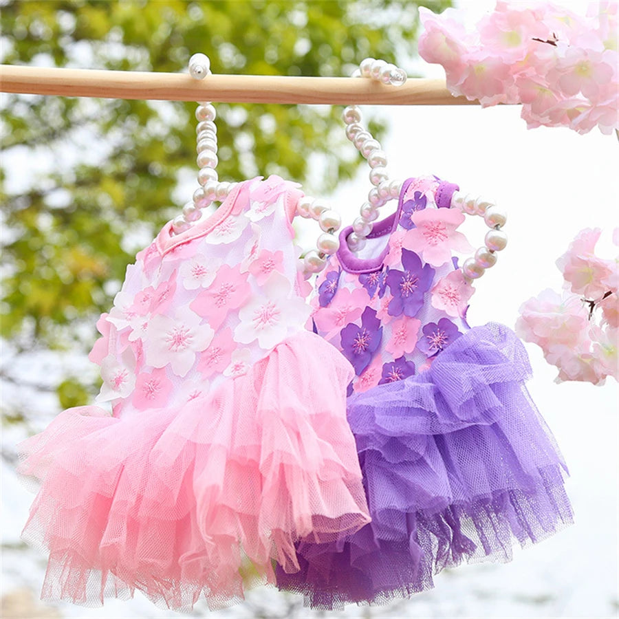 Floral Dog Dress for Small Breeds - Woven Polyester, Pullover Style, Breathable Pet Apparel for Dogs & Cats, Perfect for Toy & M