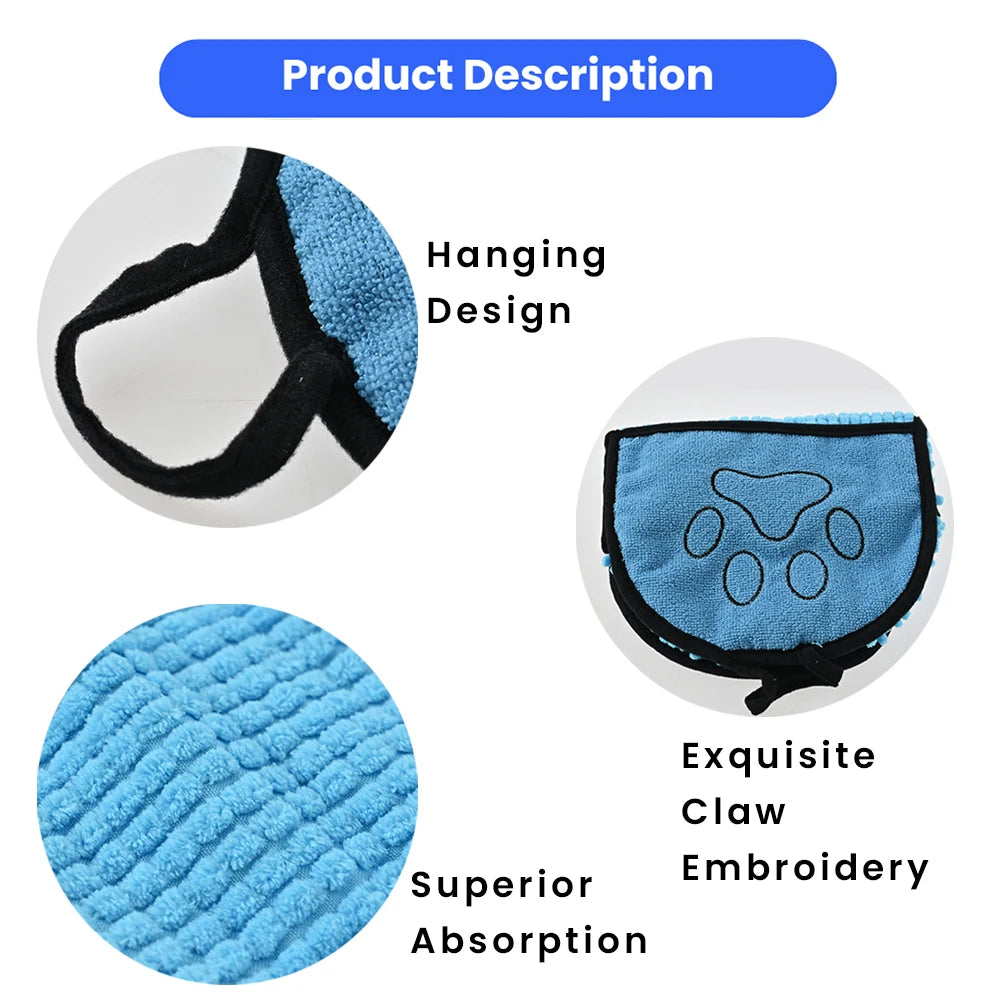 10PCS/Carton 2 Colors Mixed Microfiber Pet Bath Towel Super Absorbent Quick Dry Dog Cat Drying Towel Soft Chenille Grooming Towel Pet Supplies Wholesale