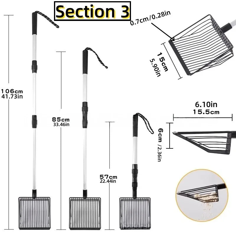 Extendable Cat Litter Scoop & Chicken Coop Rake, Retractable Waste Cleaning Tool For Cat Litter Box, Coop, Garden