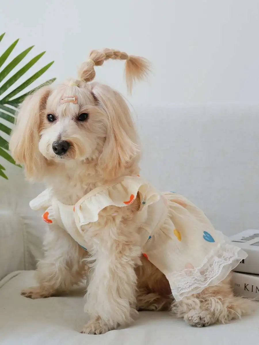 Valentine's Day 1pc Heart Print Ruffle Trim Pet Dress For Dog For Summer