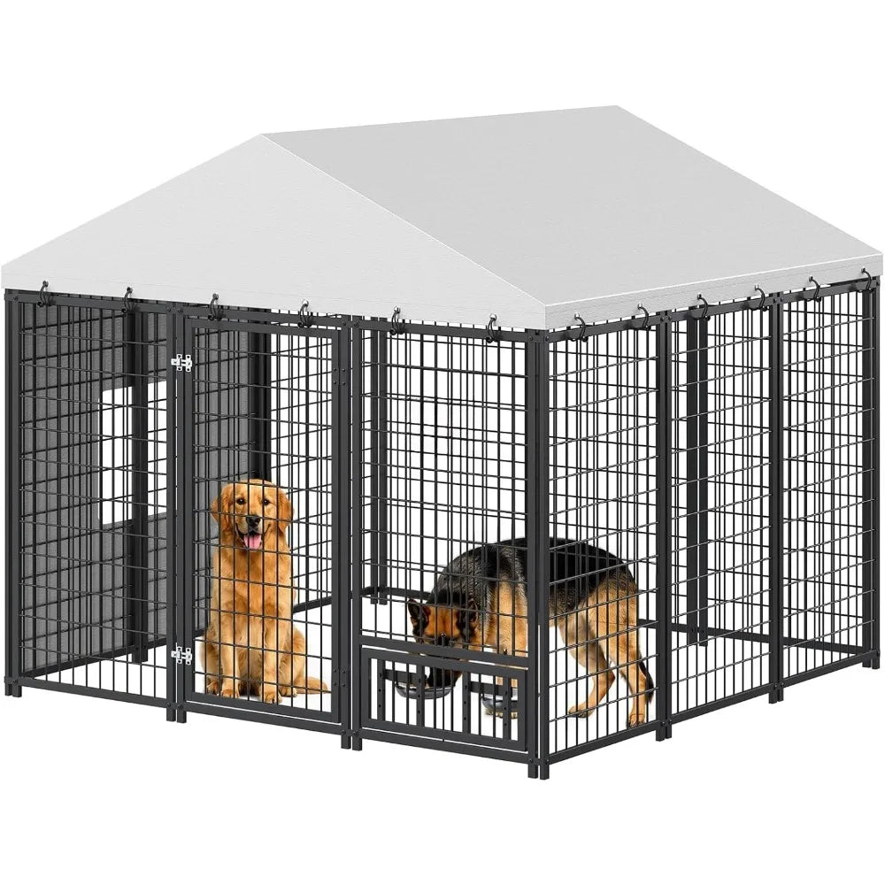 Outdoor Dog Kennel with Cover,  Dog Kennel Outside with Waterproof Roof, Rotating Feeding Bowls, Heavy Duty Large Dog，Customized