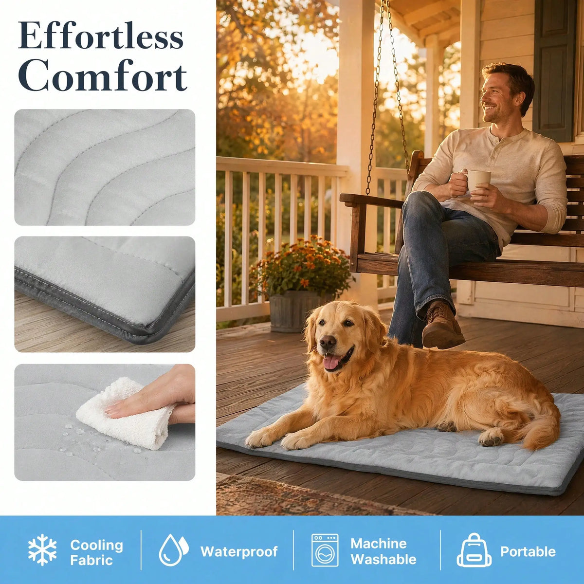 Non-Slip Washable Pet Cooling Mat Blanket, Portable Self-Cool Ice Pad for Dogs & Cats, Durable Extra Large Cooling Bed