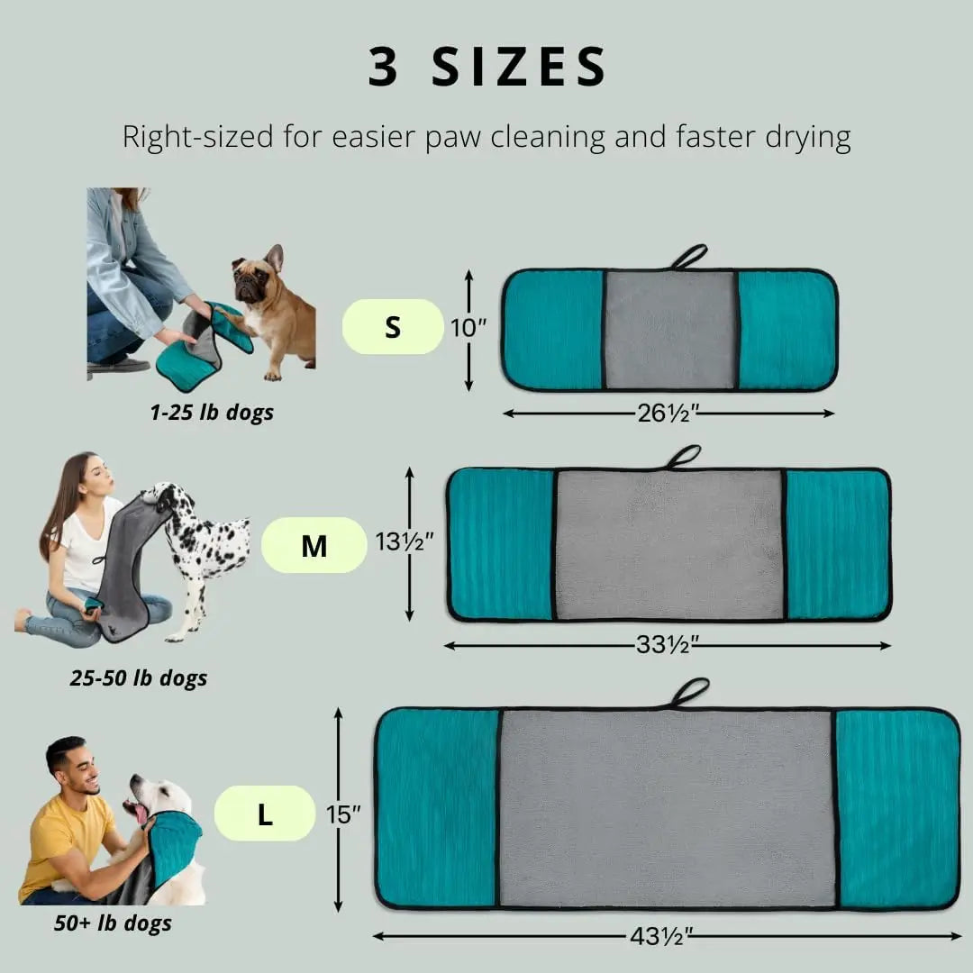 Super Absorbent Microfiber Dog Towel & Paw Cleaner with Hand Pockets, Quick Dry, Machine Washable, Hanging Loop, for All Breeds