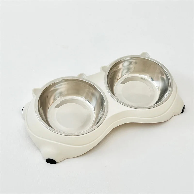 Simple And Cute Macaron Pure Color Stainless Steel Pet Double Bowl For Cats Dogs Feeding And Drinking Bowl Feeder