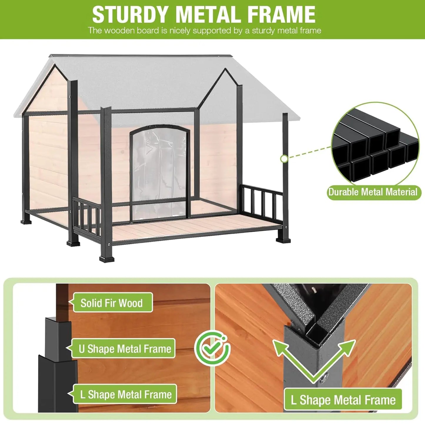 XXL Insulated Heated Dog House Outdoor Kennel Chew-Proof Metal Frame Thermal Liner Large Breeds 44.5x45x35 inch, Custom